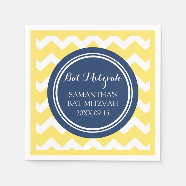 Servilleta De Papel Personalizado Bat Mitzvah Napkin Chevron azul amar (Anverso)