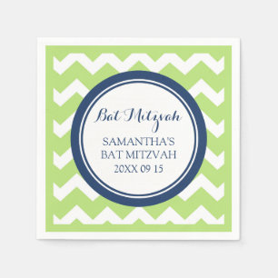 Servilleta De Papel Personalizado Bat Mitzvah Napkin Lime Blue Chevron