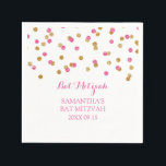 Servilleta De Papel Personalizado Bat Mitzvah Napkin Mint Oro Confetti<br><div class="desc">servilletas de personalizable para un fiesta mitzvah murciélago en el patrón de confeti de oro y rosa caliente de fuchsia. (Por favor,  tenga en cuenta que el efecto de configuración sólo está impreso.)</div>