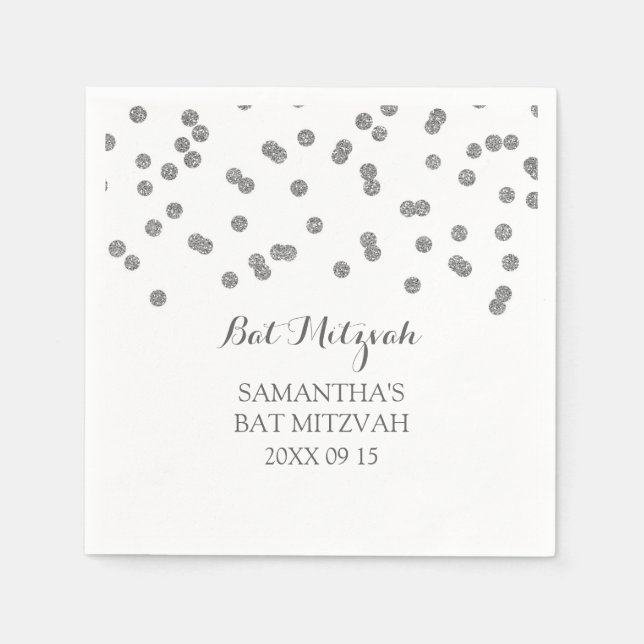 Servilleta De Papel Personalizado Bat Mitzvah Napkin Mint Silver Confe (Anverso)