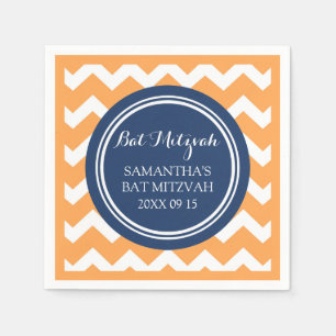 Servilleta De Papel Personalizado Bat Mitzvah Napkin Naranja Blue Chev