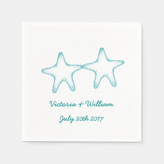 Servilleta De Papel Personalizado Beach Starfish Boda Napkins (Anverso)