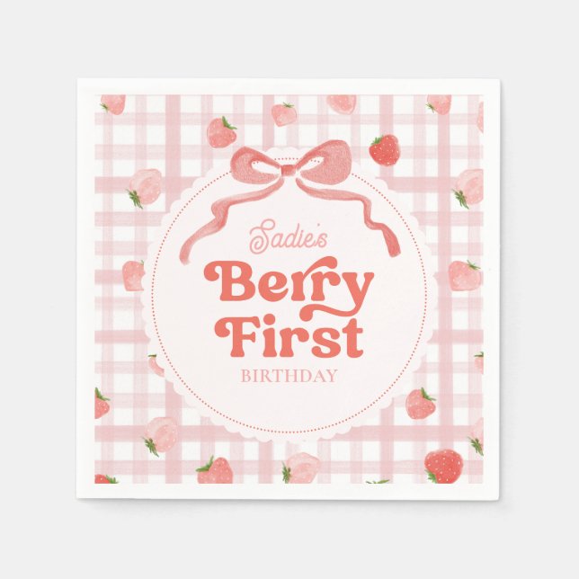 Servilleta De Papel Personalizado Berry First Birday Party (Anverso)