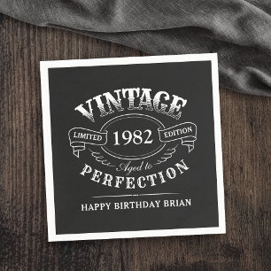 Servilleta De Papel Personalizado Black Vintage De Edad A Cumpleaños D