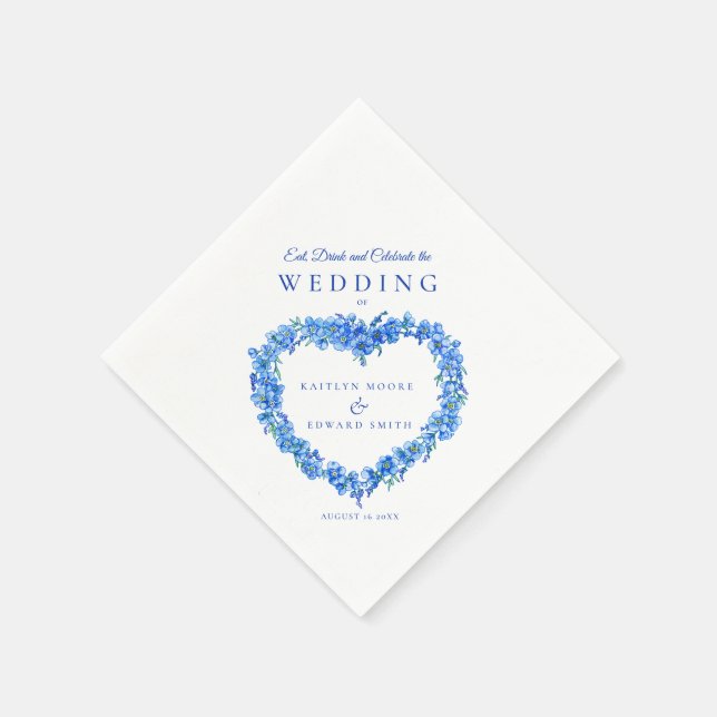 Servilleta De Papel Personalizado blanco azul del boda de arte Olvidad (Borde)