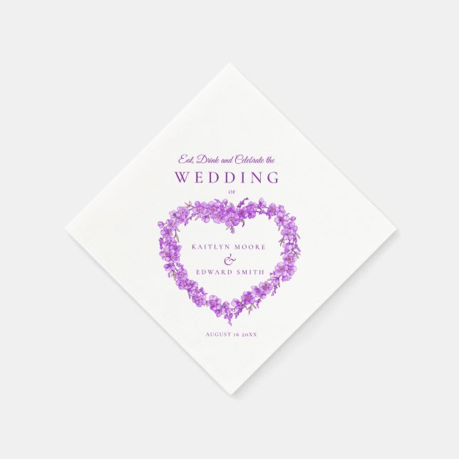 Servilleta De Papel Personalizado blanco morado de boda de arte Olvida (Borde)