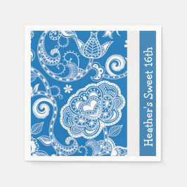 Servilleta De Papel Personalizado Blue Floral Fiesta Napkins