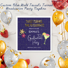 Servilleta De Papel Personalizado Blue Gold Tasselߴ en fiesta de gradu