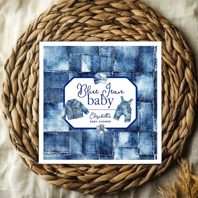 Servilleta De Papel Personalizado Blue Jean Baby Denim Tema Baby Showe (Custom Blue Jean Baby Denim Themed Baby Shower Napkins)