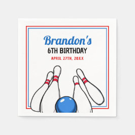 Servilleta De Papel Personalizado Blue & Red Bowling Kids 6º cumpleaño
