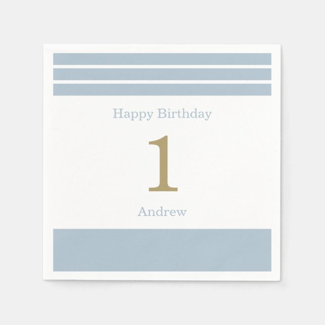 Servilleta De Papel Personalizado Blue Stripes Baby Boy Napkins (Anverso)