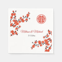 Personalizado Boda chino con flores de cerezo rojo