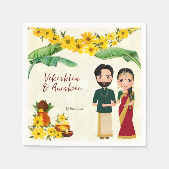Servilleta De Papel Personalizado boda del sur de India Telugu Tamil (Anverso)