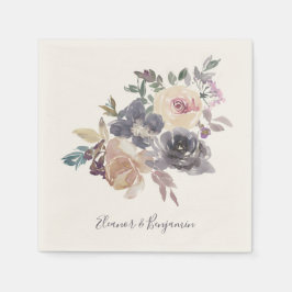 Servilleta De Papel Personalizado Boda Dusty Purple Floral Watercolor 