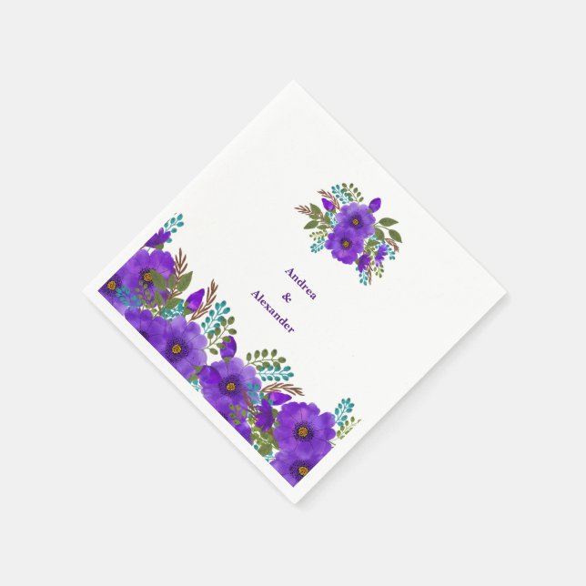 Servilleta De Papel Personalizado Boda Purple Floral (Borde)