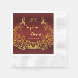 Servilleta De Papel Personalizado Boda Royal Burgundy Gold Peacock