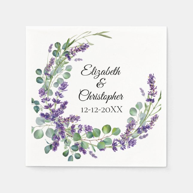 Servilleta De Papel Personalizado Boho Lavender Eucalyptus Boda (Anverso)
