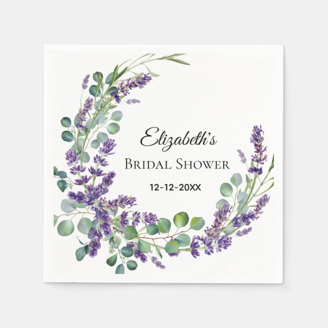 Servilleta De Papel Personalizado Boho Lavender Eucalyptus Bridal Show (Anverso)