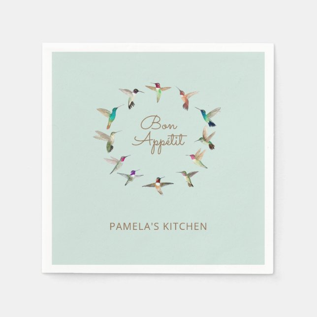 Servilleta De Papel Personalizado Bon Appétit California Hummingbirds (Anverso)