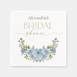 Servilleta De Papel Personalizado Bridal Shower Blue Floral Bouquet