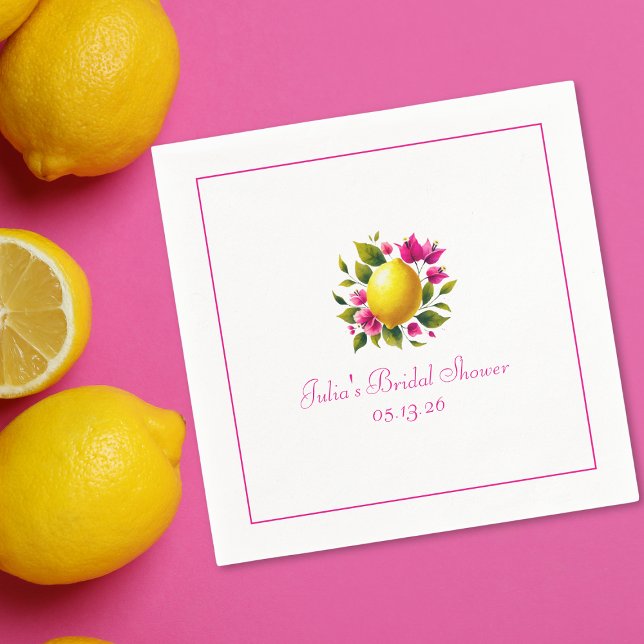 Servilleta De Papel Personalizado Bridal Shower Elegante Lemon Pink Fl (Subido por el creador)