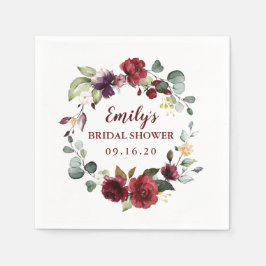 Servilleta De Papel Personalizado Bridal Shower Napkins Maroon Flor Wr