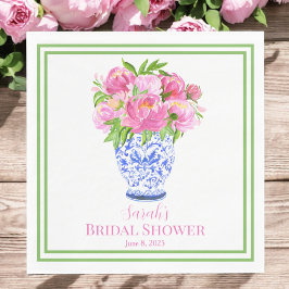 Servilleta De Papel Personalizado Bridal Shower Pink Peonies Chinoseri