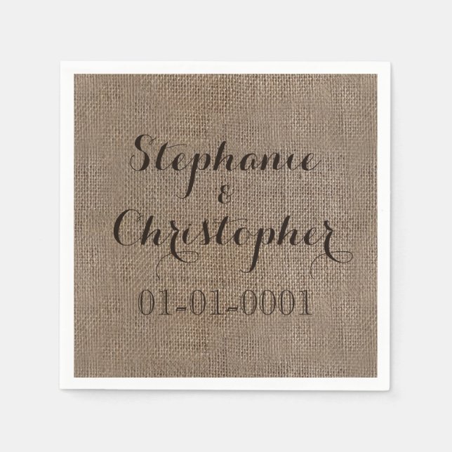 Servilleta De Papel Personalizado Burlap-Look Rústico Boda Ducha Brida (Anverso)