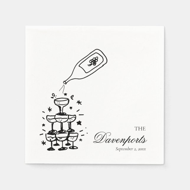 Servilleta De Papel Personalizado Champagne Tower Bachelorette Bridal  (Anverso)