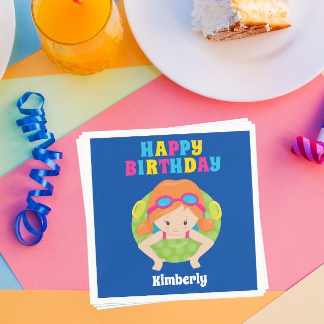 Servilleta De Papel Personalizado Chica de natación en Redhead Fiesta  (Subido por el creador)