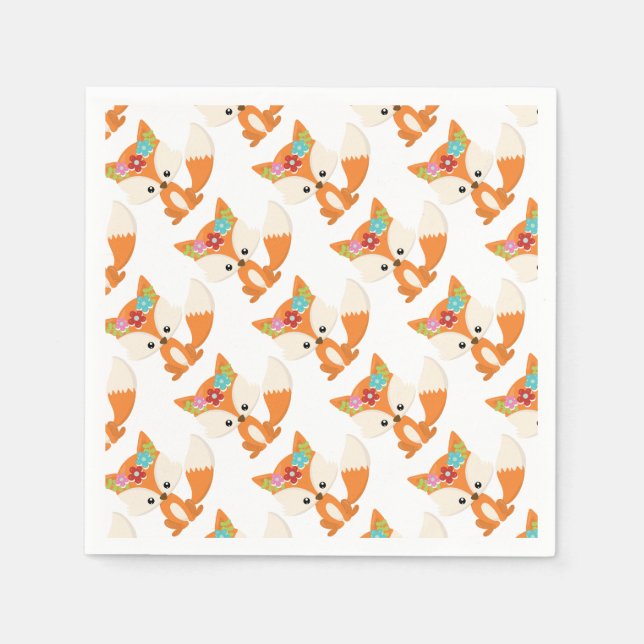 Servilleta De Papel Personalizado  Chica Fox Pup Con Flores (Anverso)