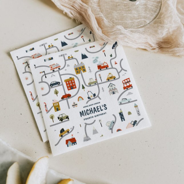 Servilleta De Papel Personalizado City Cars Cumpleaños (Subido por el creador)