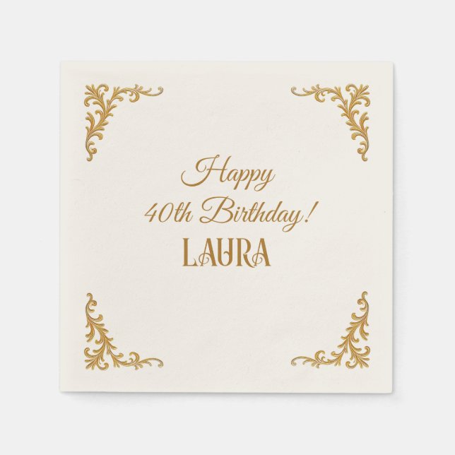 Servilleta De Papel Personalizado Cumpleaños Royal Gold (Anverso)