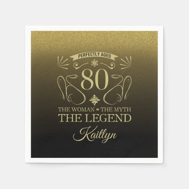 Servilleta De Papel Personalizado Cute Feliz 80 cumpleaños (Anverso)