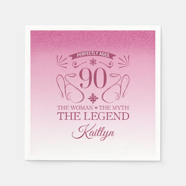Servilleta De Papel Personalizado Cute Feliz cumpleaños número 90 (Anverso)