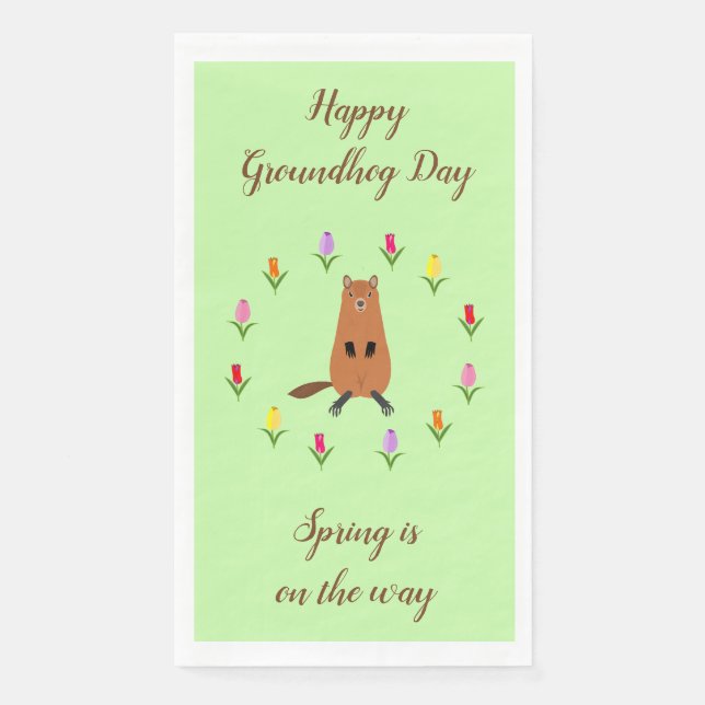 Servilleta De Papel Personalizado Cute Groundhog y Tulip Flowers (Anverso)