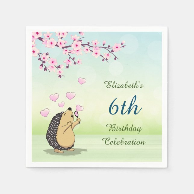 Servilleta De Papel Personalizado Cute Hedgehog Cherry Blossom (Anverso)