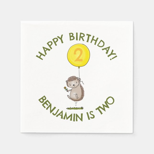 Servilleta De Papel Personalizado Cute hedgehog, cumpleaños personaliz (Anverso)