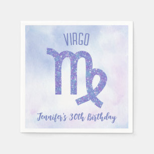 Servilleta De Papel Personalizado Cute Virgo Astrología Púrpura Fiesta