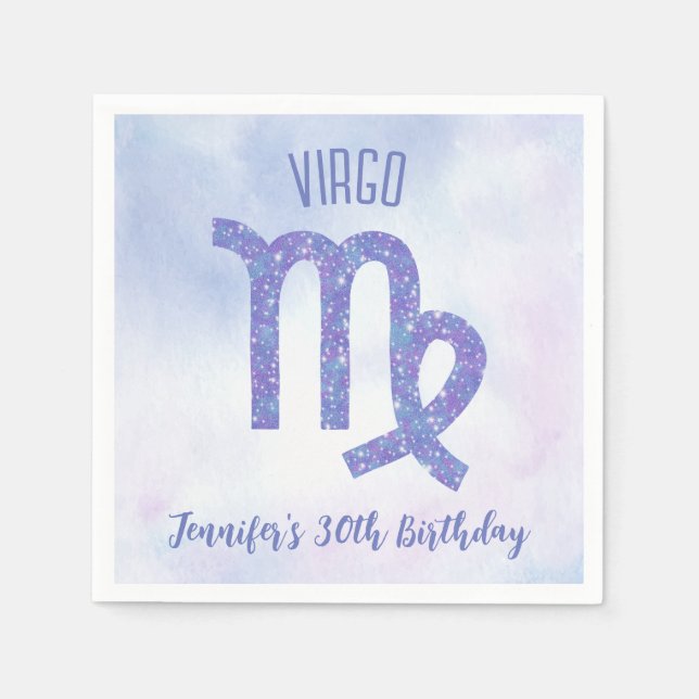 Servilleta De Papel Personalizado Cute Virgo Astrología Púrpura Fiesta (Anverso)