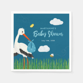 Servilleta De Papel Personalizado de Baby Shower de Cute Blue Stork