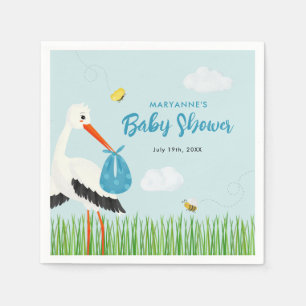 Servilleta De Papel Personalizado de Baby Shower de Cute Blue Stork