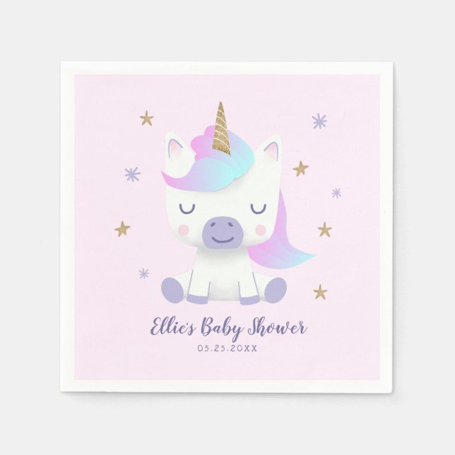 Servilleta De Papel Personalizado de Baby Shower de Unicorn (Anverso)