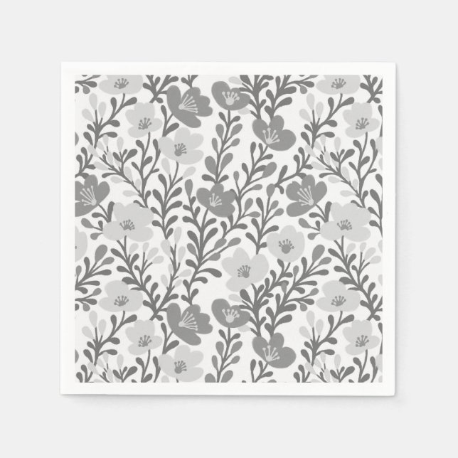 Servilleta De Papel Personalizado de Baby Shower Floral de Flor Gris W (Anverso)