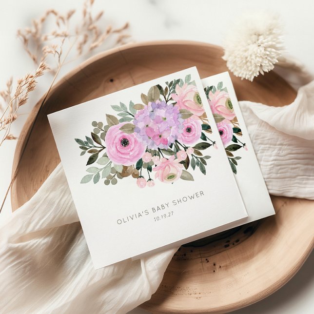 Servilleta De Papel Personalizado de Baby Shower Lilac y Floral Rosa (Subido por el creador)