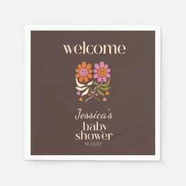 Servilleta De Papel Personalizado de Baby Shower Retro Boho Brown Flow