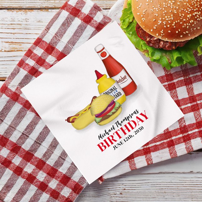Servilleta De Papel Personalizado de barbacoa Fiesta de cumpleaños (Birthday BBQ custom personalized party napkin.)