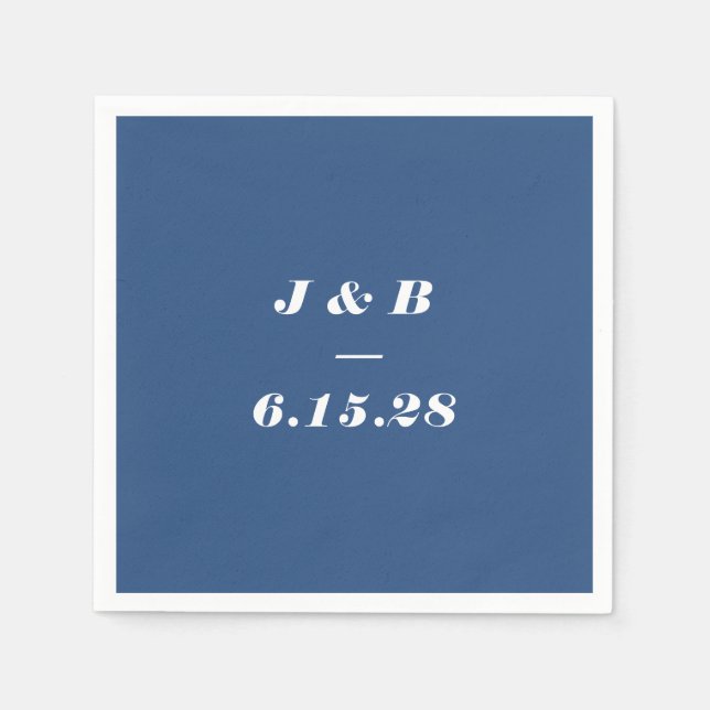 Servilleta De Papel Personalizado de Boda azul cobalto monograma minim (Anverso)