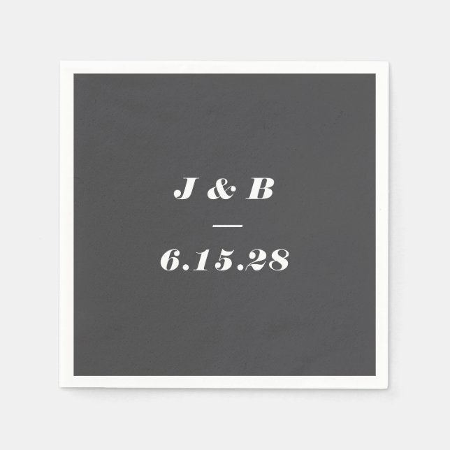 Servilleta De Papel Personalizado de Boda negro y monograma minimalist (Anverso)