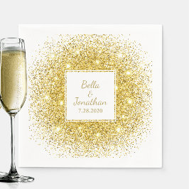 Servilleta De Papel Personalizado de Boda Romántica de Confetti de Oro